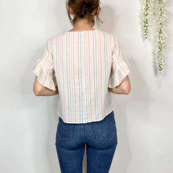 DREW rainbow stripe ruffle sleeve top 100% cotton kidcore rainbowcore - Picture 4 of 11